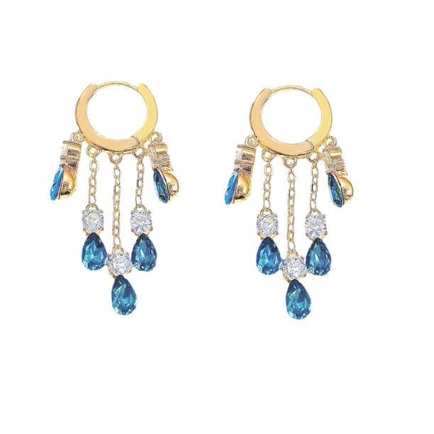 Blue Zircon S925 Sterling Silver Earrings (18K Gold Plated)