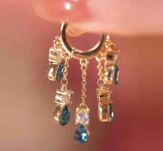 Blue Zircon S925 Sterling Silver Earrings (18K Gold Plated)