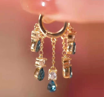 Blue Zircon S925 Sterling Silver Earrings (18K Gold Plated)