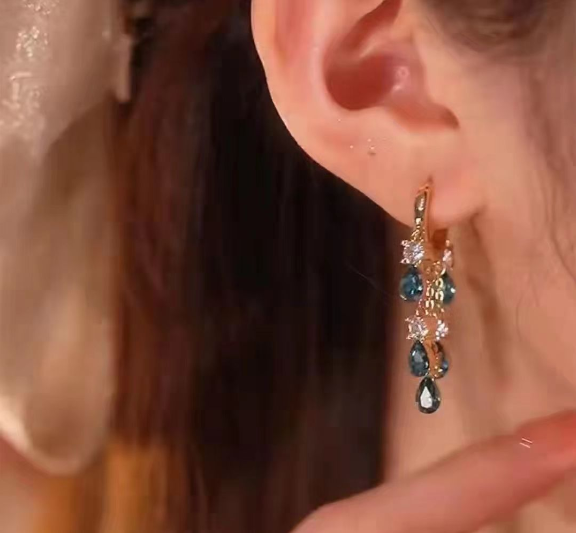 Blue Zircon S925 Sterling Silver Earrings (18K Gold Plated)